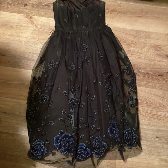 Windsor Dresses & Skirts - Vintage 90s Y2k black strapless prom dress blue roses goth dance 50’s retro SZ S